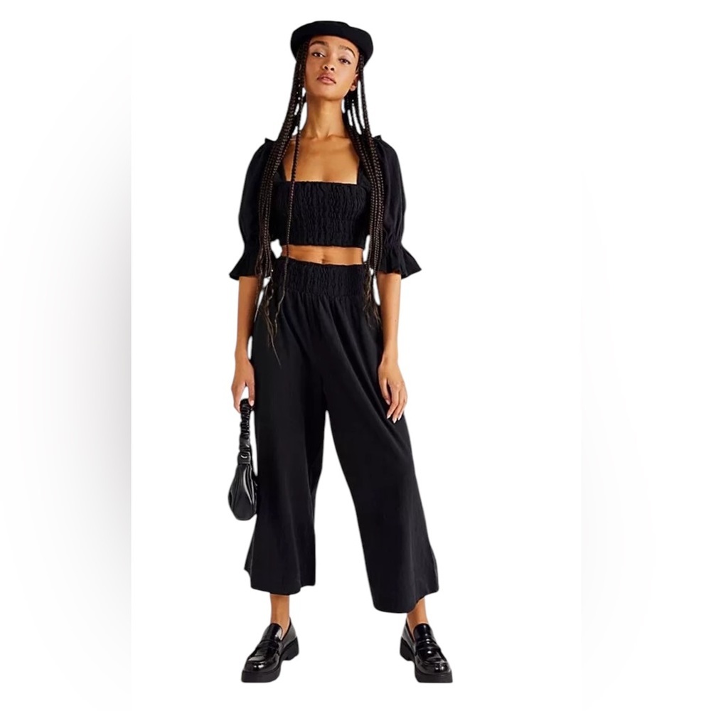 Free People Set Womens At Ease Crop Top & Pants Black Size XS
